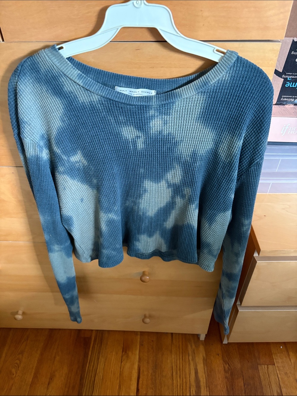 Truly Madly Deeply Blue Tie-Dye Waffle Knit Crop Top